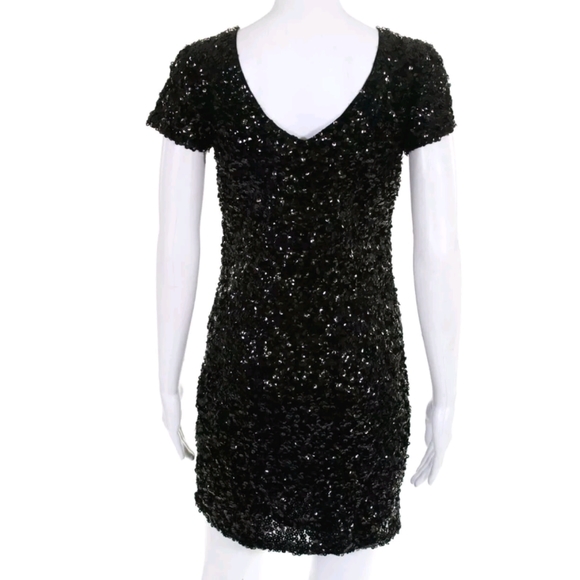 IVANA BLACK SEQUIN DOUBLE V NECK COCKTAIL DRESS 4 - Picture 3 of 6